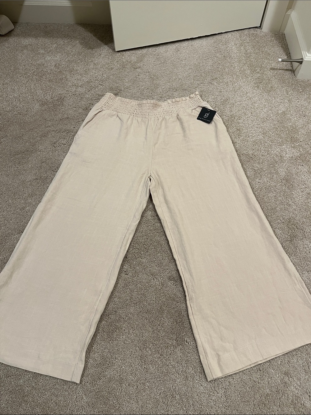 Women’s Wide-Leg Elastic Waist Pants in Cream